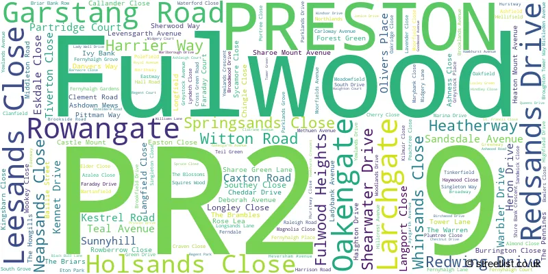 A word cloud for the PR2 9 postcode